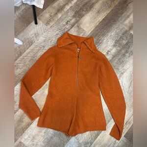 Urban Outfitters Rust Zip Up Cowl Neck Sweater Romper